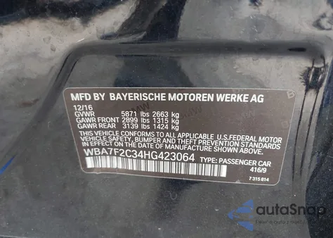 2017 BMW Alpina B7 xDrive z USA, uszkodzony, nr VIN WBA7F2C34HG423064